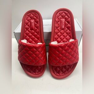 APL Lusso Red Quilted Leather Slide Sandals - Women Size 6